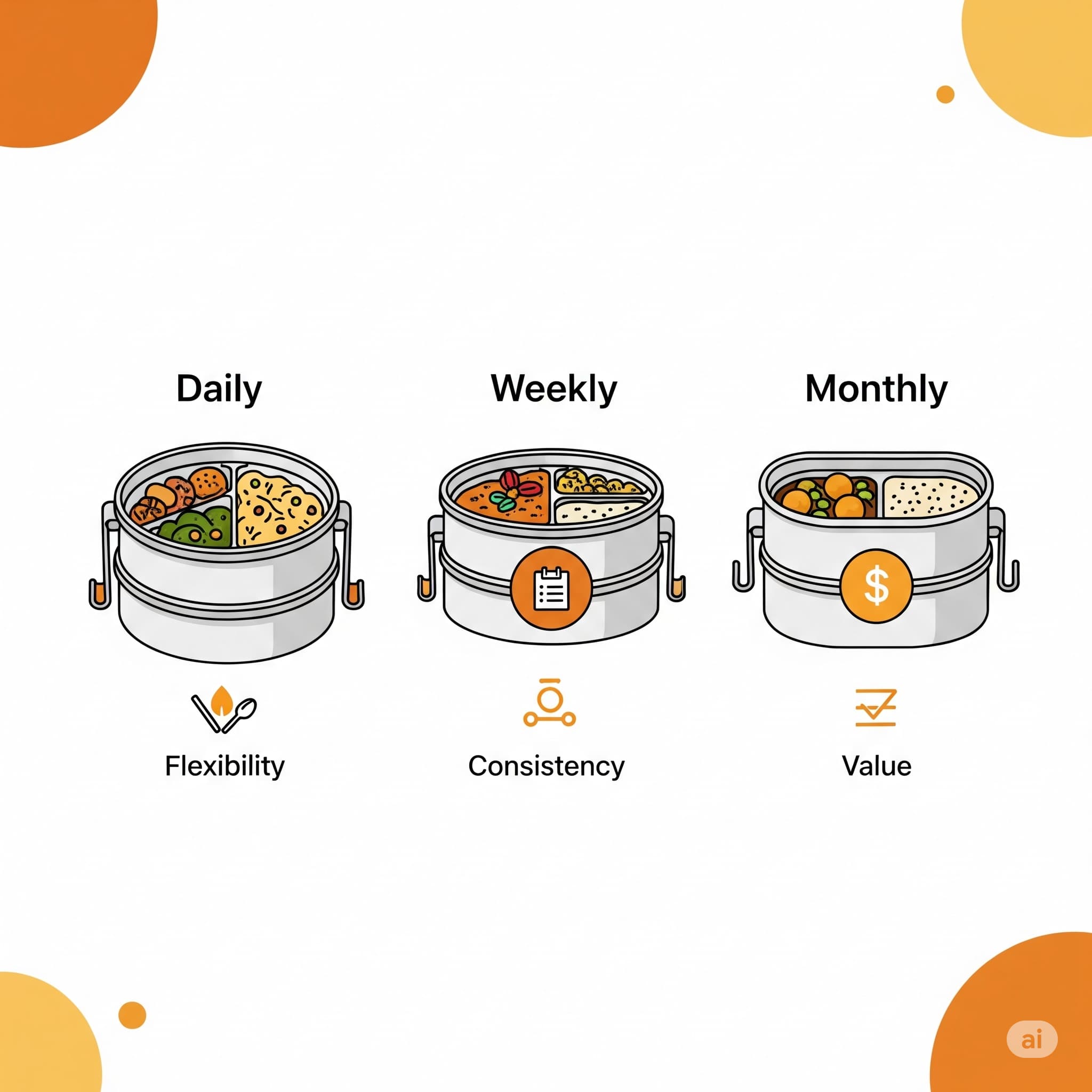 Daily, Weekly, Monthly Tiffin Subscription Plans - Visual Representation